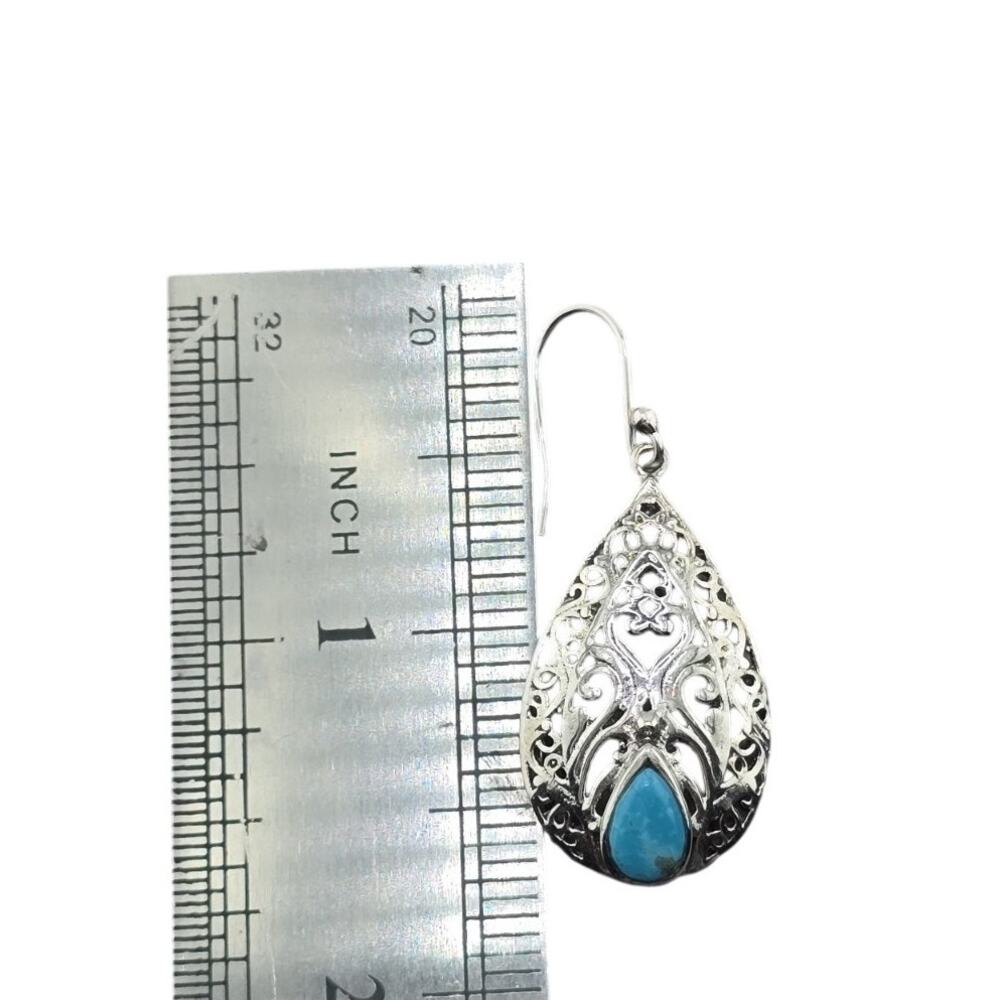 Sterling Silver Teardrop Natural Laminar Drop Dangle Hook Earrings 1.5" - Picture 3 of 4